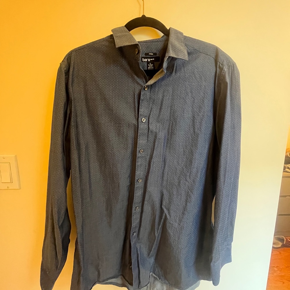 Bar III Navy Polka Dot Button Down, Size L